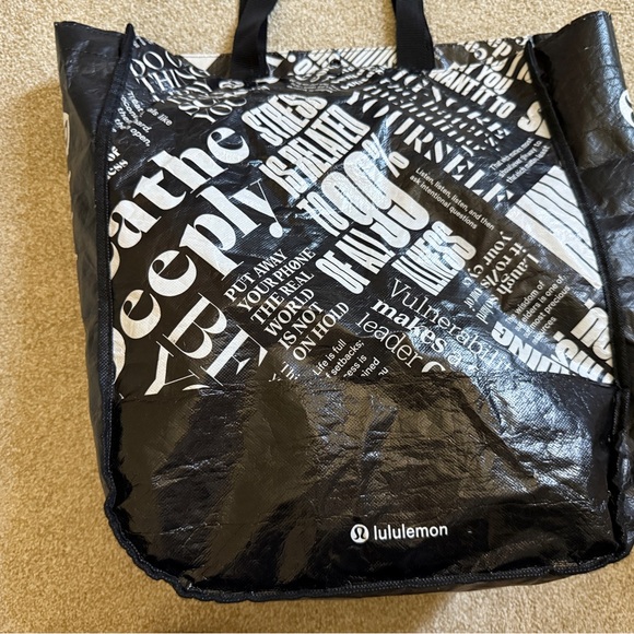 LULULEMON Large Black White Reusable Shopping Bag 16” X 13 1/2” Tote Retail Bag - Picture 4 of 12